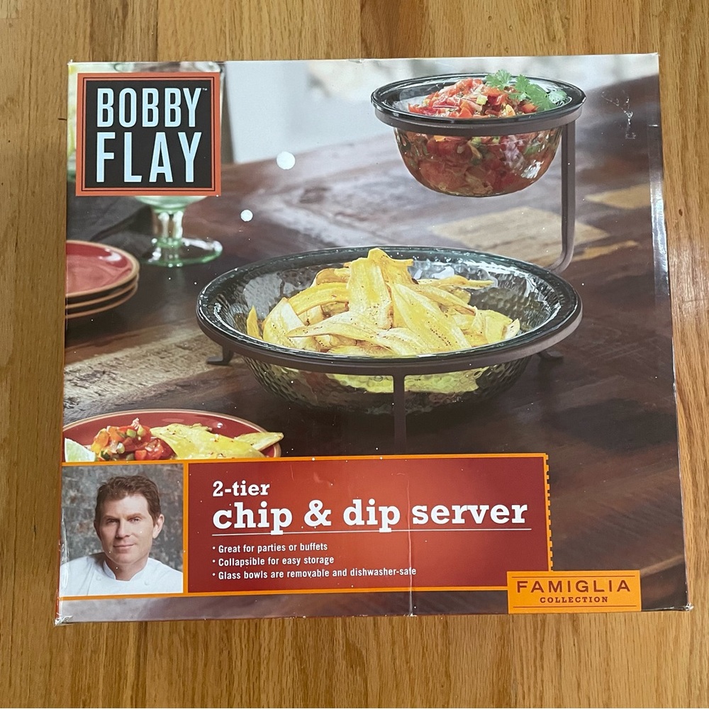 NWT Bobby Flay Famiglia Collection Food Network 2-tier Chip & Dip Server Set